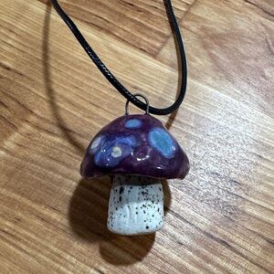Artisan Crafted Purple Ceramic Mushroom Pendant Necklace